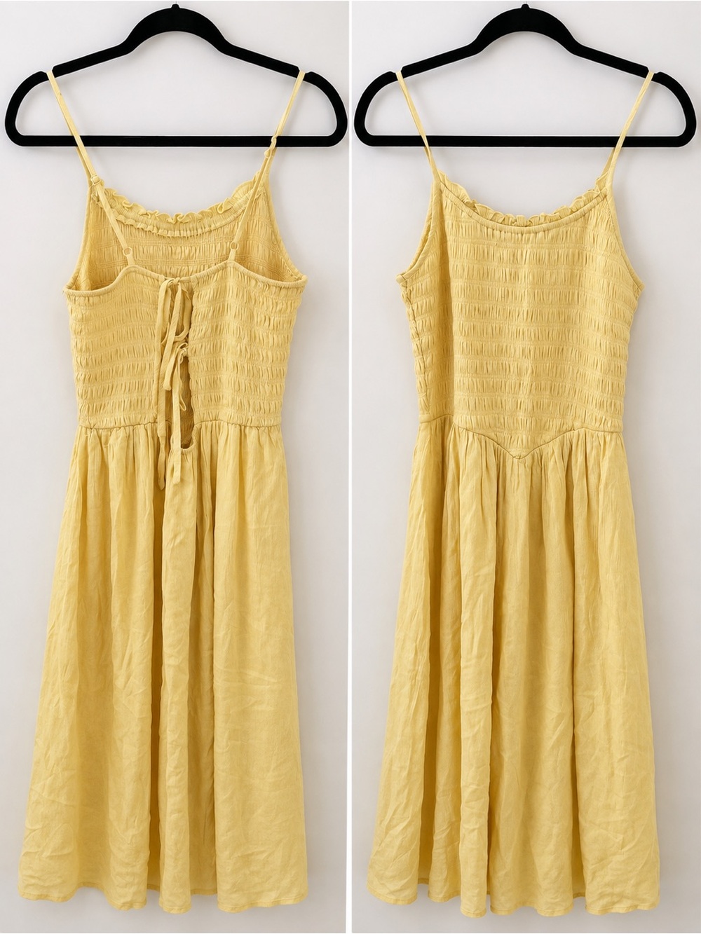 Steve Madden Yellow Smocked Maxi Dress with Front Tie